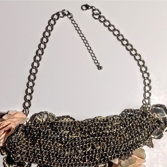 Silver & Goldtone Flowered Statement Necklace - Picture 2 of 6